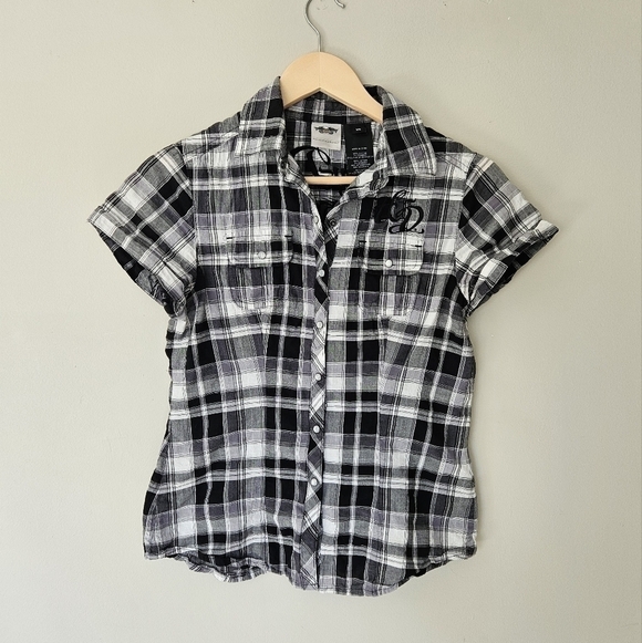 Harley Davidson checked shirt for women, black and white size xs - Picture 2 of 5